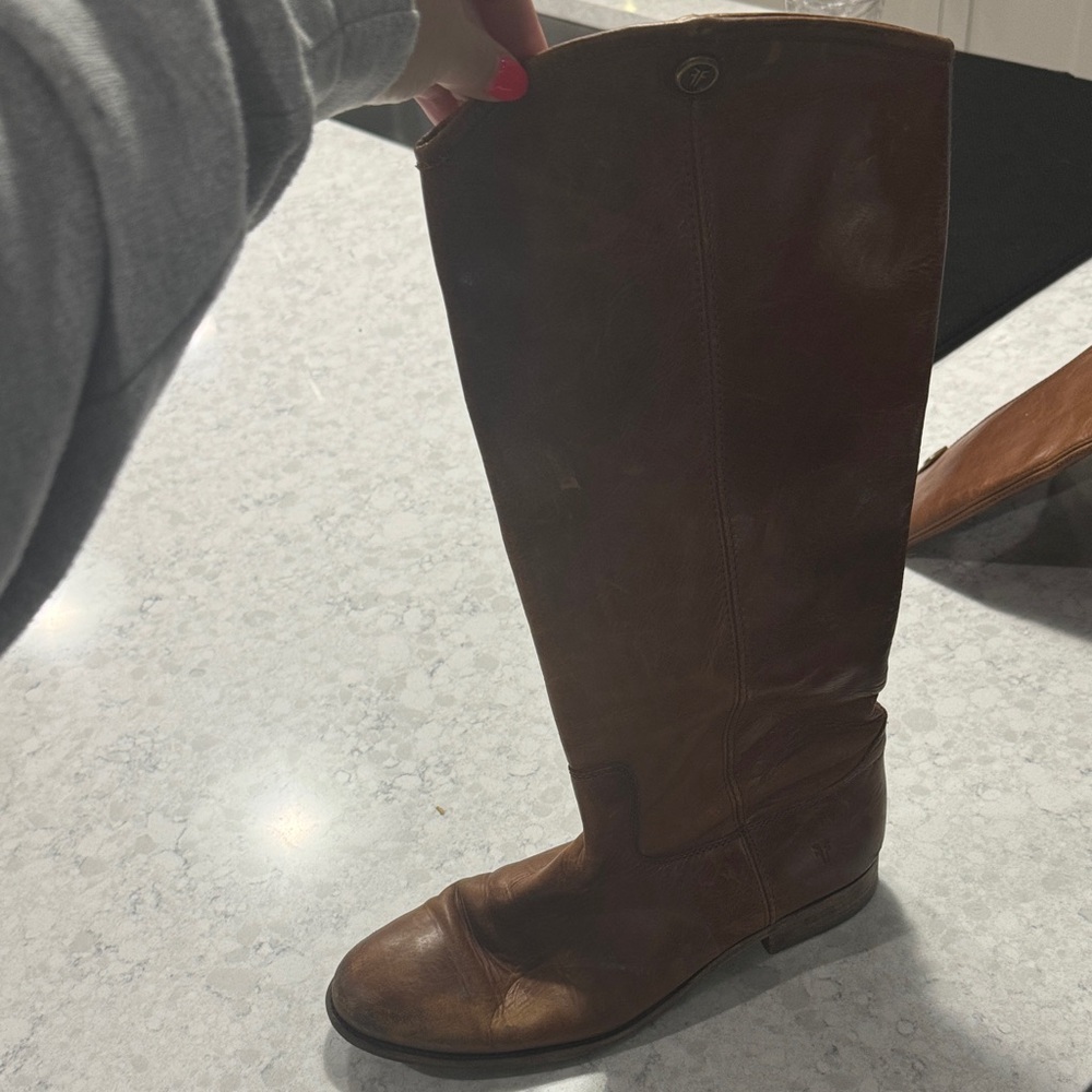 Frye Brown Leather Knee-High Heeled Boots